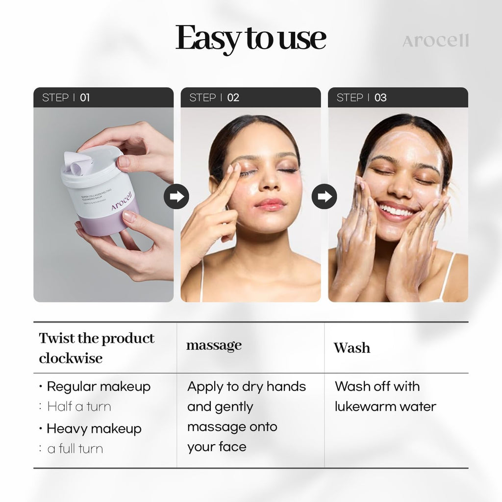 AROCELL Super Collagen Melting Balm 3.53oz – Korean Makeup Remover Balm for Blackhead Care, Deep Pore Care with Peptides Hydration, Nourishing Daily Face Wash Skincare