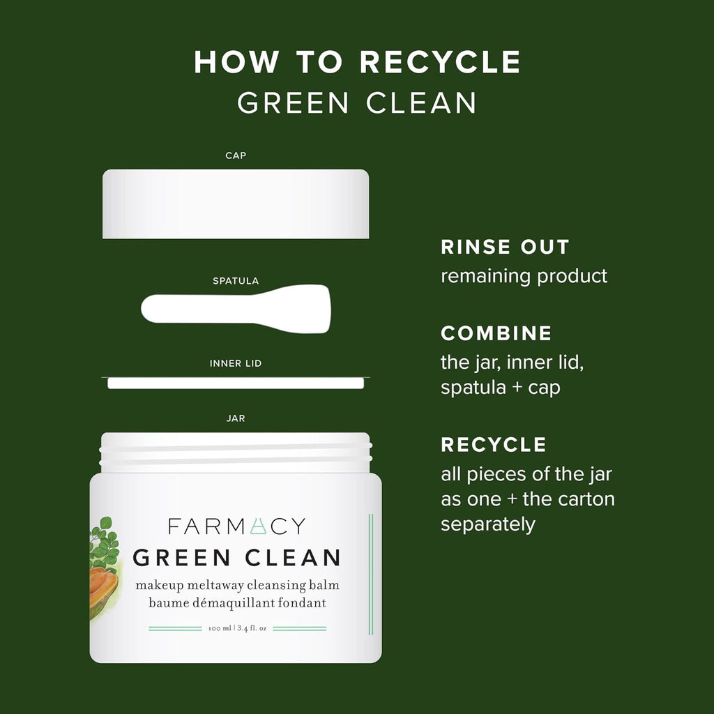 Farmacy Makeup Remover Cleansing Balm - Green Clean Waterproof Makeup Remover Balm + Oil Cleanser for Face - Gently Melts Make Up + SPF - Hydrates + Softens Skin with Super Greens + Papaya (100ml)