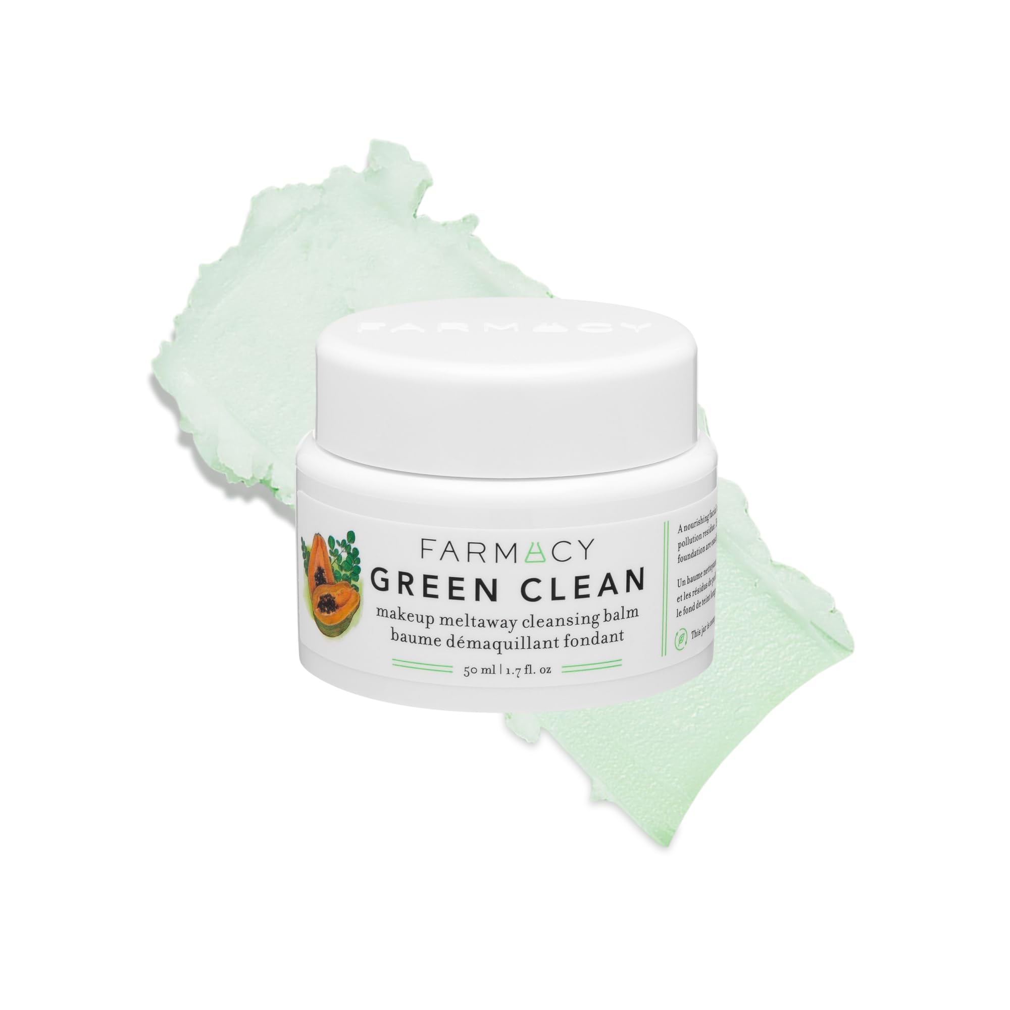 Farmacy Makeup Remover Cleansing Balm - Green Clean Waterproof Makeup Remover Balm + Oil Cleanser for Face - Gently Melts Make Up + SPF - Hydrates + Softens Skin with Super Greens + Papaya (100ml)