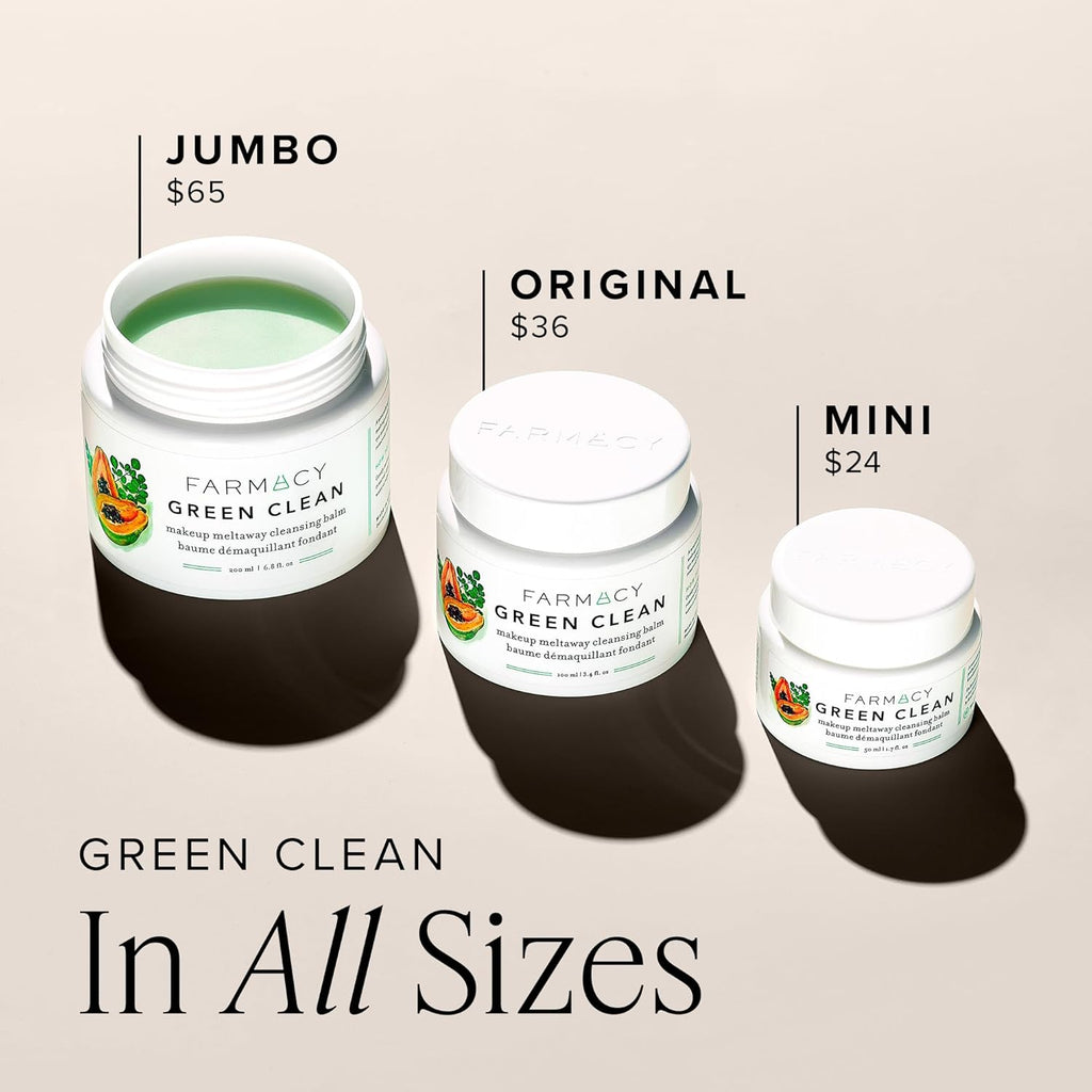 Farmacy Makeup Remover Cleansing Balm - Green Clean Waterproof Makeup Remover Balm + Oil Cleanser for Face - Gently Melts Make Up + SPF - Hydrates + Softens Skin with Super Greens + Papaya (100ml)
